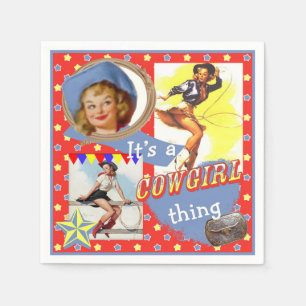 Serviette En Papier Cow-girls vintages Roping la partie occidentale