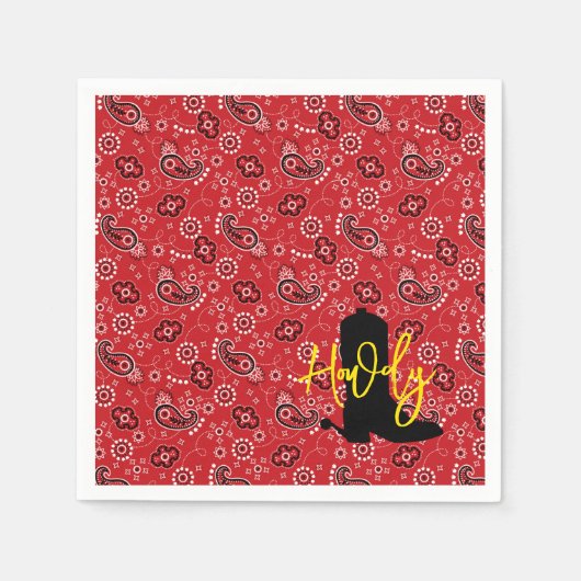 Serviette En Papier Cowboy Boot Spire Silhouette HOWDY red bandana (Devant)