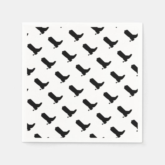 Serviette En Papier Cowboy Boot Spire Silhouette Motif noir blanc (Devant)