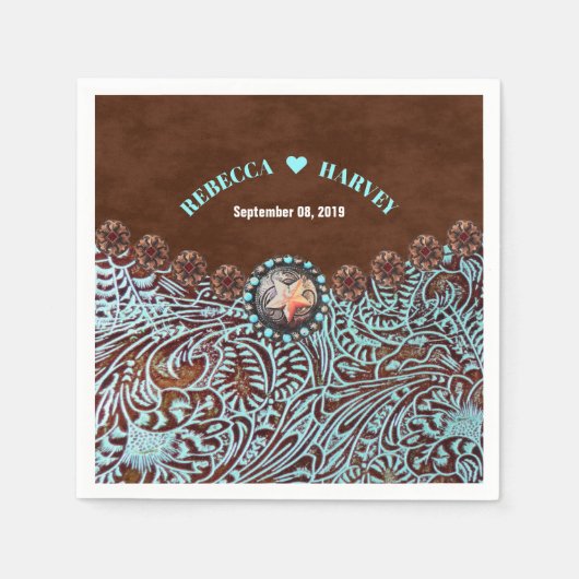 Serviette En Papier cowboy brun turquoise pays mariage de l'ouest (Devant)