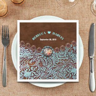 Serviette En Papier cowboy brun turquoise pays mariage de l'ouest
