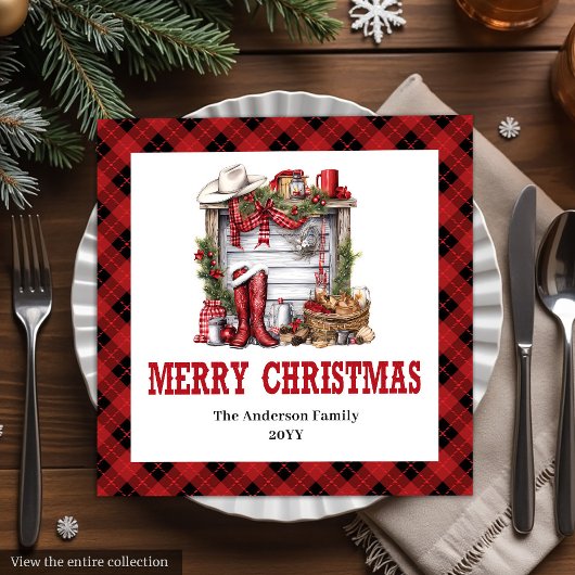 Serviette En Papier Cowboy Christmas napkins red black tartan design