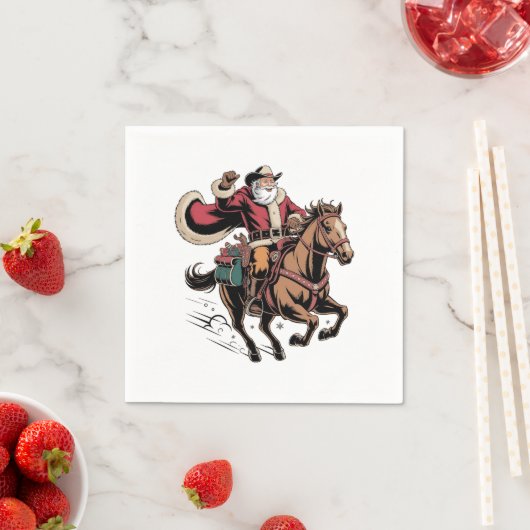 Serviette En Papier Cowboy Père Noël Monter Un Cheval Noël (En situation)