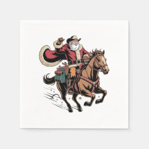 Serviette En Papier Cowboy Père Noël Monter Un Cheval Noël