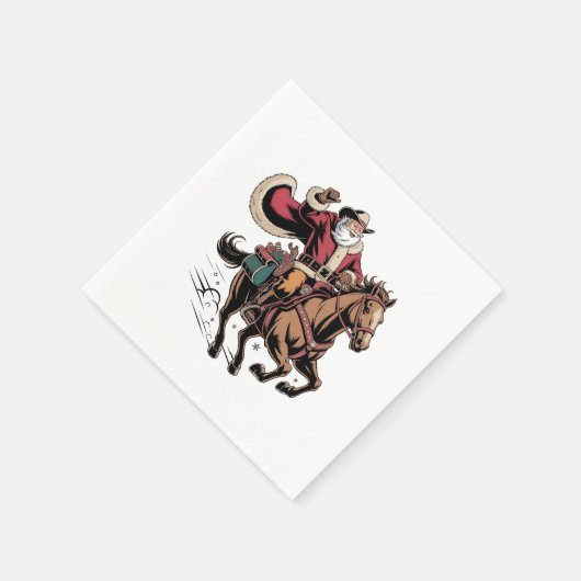 Serviette En Papier Cowboy Père Noël Monter Un Cheval Noël (Coin)