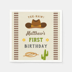 Serviette En Papier Cowboy Saloon Boy Wild West 1ère fête d'anniversai