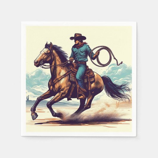 Serviette En Papier Cowboy Western Horse Anniversaire (Devant)