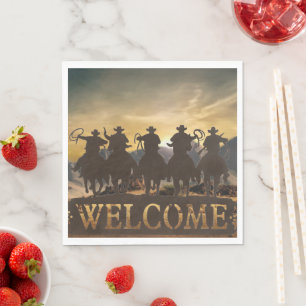 Serviette En Papier Cowboys Riding Range Papier Arrière - plan de mont