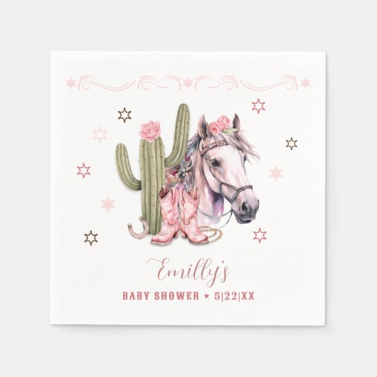 Serviette En Papier Cowgirl Baby shower serviettes - thème occidental  (Devant)