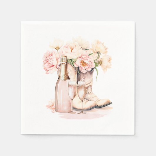 Serviette En Papier Cowgirl Boots Bubbly Peonies BRIDAL SHOWER (Devant)