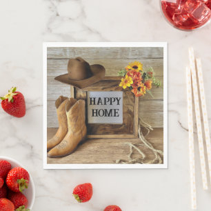 Serviette En Papier Cowgirl Cowboy Style Maison Heureuse Avec Bottes D