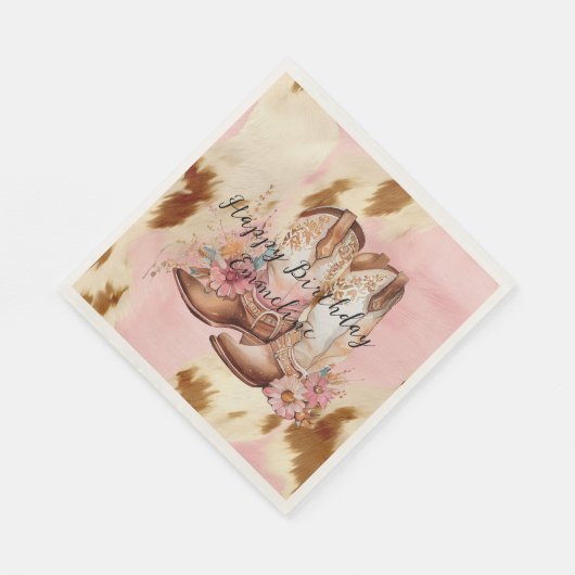 Serviette En Papier Cowgirl Crème rose Brown Casquette et bottes (Coin)