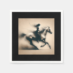 Serviette En Papier Cowgirl Riding a Horse, Western Cowgirl