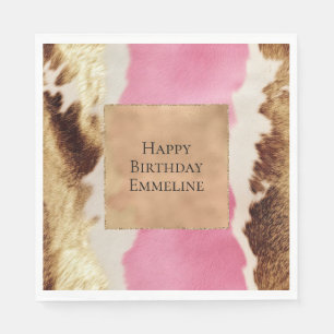 Serviette En Papier Cowgirl Western Pink Cream Gold Cowhide