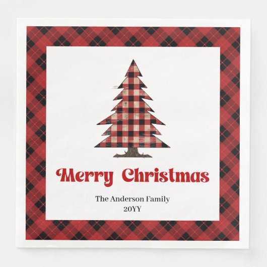 Serviette En Papier Cozy Buffalo Plaid Christmas Napkin Customizable (Devant)