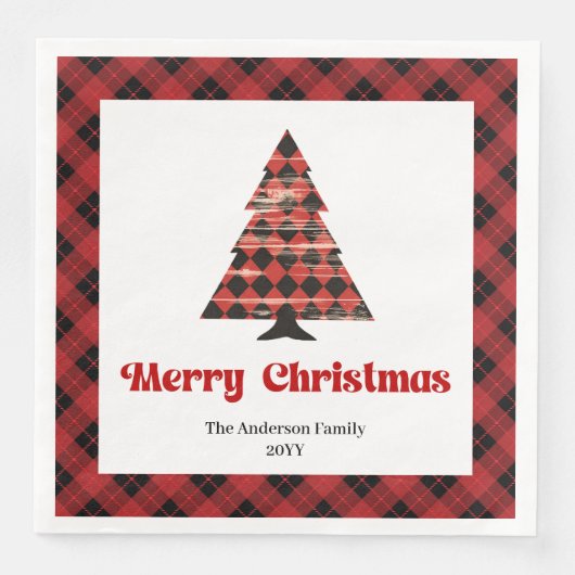 Serviette En Papier Cozy Buffalo Plaid Tree Napkin Holiday Design (Devant)