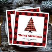 Serviette En Papier Cozy Buffalo Plaid Tree Napkin Holiday Design