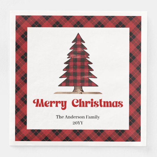 Serviette En Papier Cozy Buffalo Tree Christmas Napkin Custom Name (Devant)