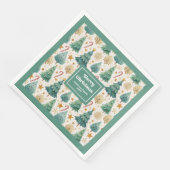 Serviette En Papier Cozy Christmas Trees Rustic Red Green Gold Napkins (Coin)