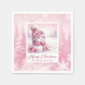 Serviette En Papier Cozy Pink Snowman Kids Pinkmas Winter Forest Scene (Devant)