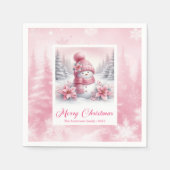 Serviette En Papier Cozy Pink Snowman Winter Forest Christmas Napkins  (Devant)