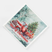 Serviette En Papier Cozy red truck Christmas scene rustic party napkin (Coin)