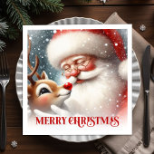 Serviette En Papier Cozy Santa and Rudolph Christmas Dinner Party  
