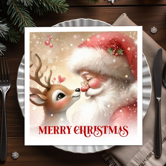 Serviette En Papier Cozy Santa Claus Rudolph Holiday Napkins Dinner 