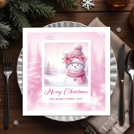 Serviette En Papier Cozy Winter Forest Pink Snowman Pinkmas Party