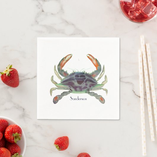 Serviette En Papier Crabe bleu et vert gris marine (En situation)