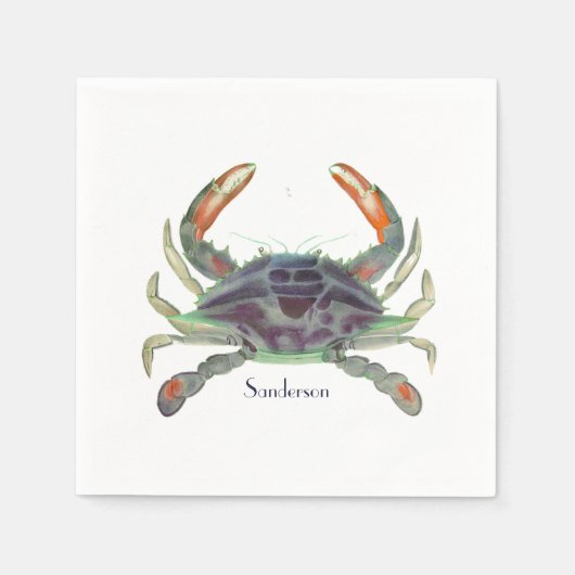 Serviette En Papier Crabe bleu et vert gris marine (Devant)
