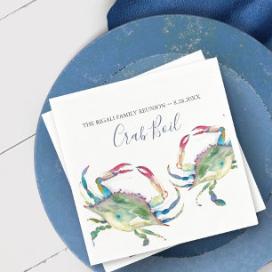 Serviette En Papier Crabe bleu personnalisé à l'aquarelle côtière