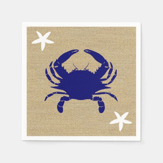Serviette En Papier Crabe Bleu & Poisson d'étoiles blanc Plage nautiqu (Devant)