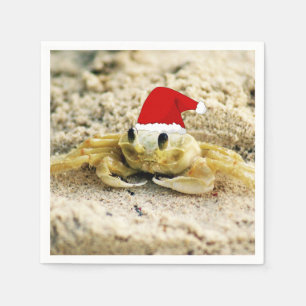 Serviette En Papier Crabe de sable à Santa Hat Noël