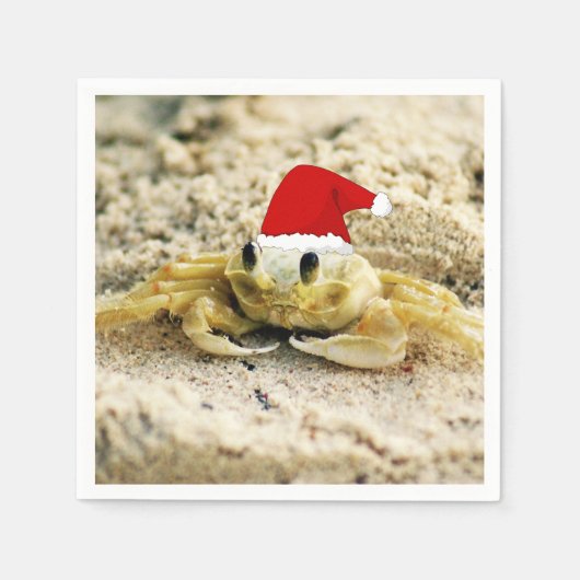 Serviette En Papier Crabe de sable à Santa Hat Noël (Devant)