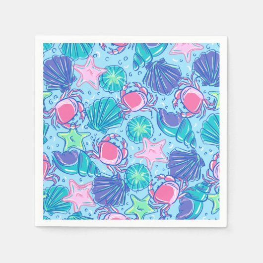 Serviette En Papier Crabe des coquillages de Preppy Beach (Devant)