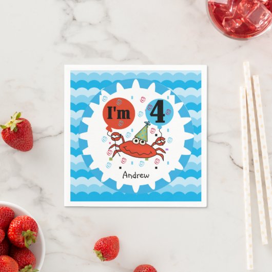 Serviette En Papier Crabe rouge customisé 4e Anniversaire Papier servi (En situation)