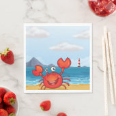Serviette En Papier Crabe Rouge Heureux Sur Une Plage (En situation)