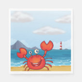 Serviette En Papier Crabe Rouge Heureux Sur Une Plage (Devant)