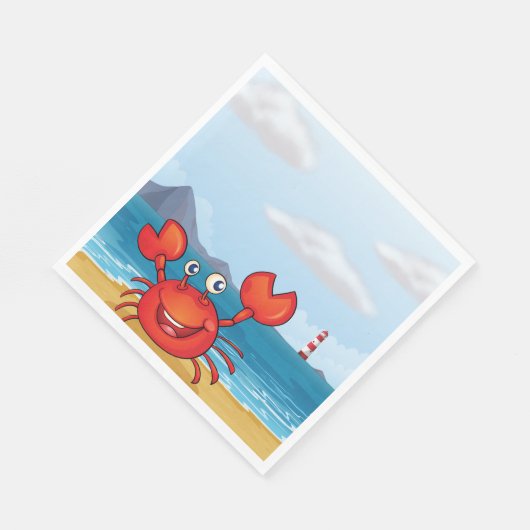 Serviette En Papier Crabe Rouge Heureux Sur Une Plage (Coin)