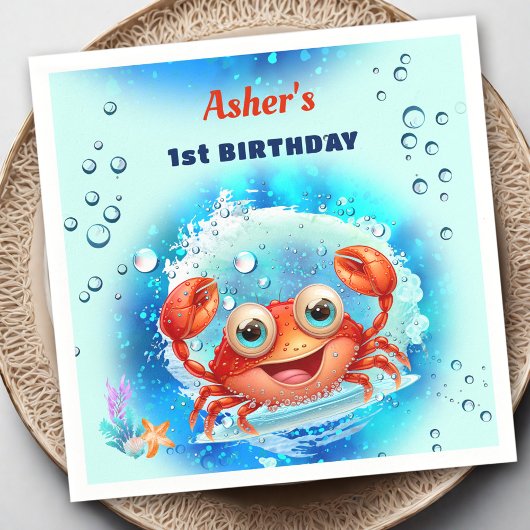 Serviette En Papier Crabe Turquoise 1er anniversaire Pool Party Custom