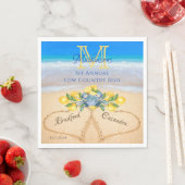 Serviette En Papier Crabes et Citron Coeurs Mariages dans le sable (En situation)