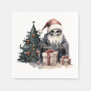 Serviette En Papier Crâne à Santa chapeau avec arbre de Noël gothique