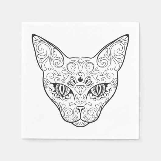 Serviette En Papier Crâne à sucre à visage Kitty | Jour du chat mort (Devant)