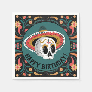 Serviette En Papier Crâne à sucre avec Sombrero Anniversaire
