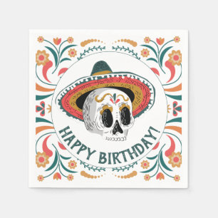 Serviette En Papier Crâne à sucre avec Sombrero Anniversaire