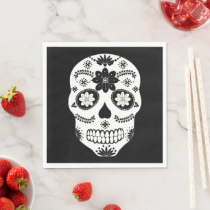 Serviette En Papier Crâne à sucre mexicain 2 serviettes noires et blan