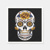 Serviette En Papier Crâne à sucre rose jaune sur noir (Devant)