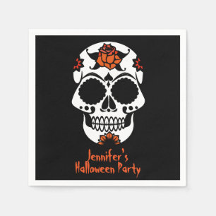 Serviette En Papier Crâne à sucre sur papier d'Halloween noir serviett