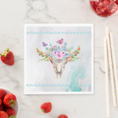 Serviette En Papier Crâne animal Boho avec papillons et fleurs (En situation)